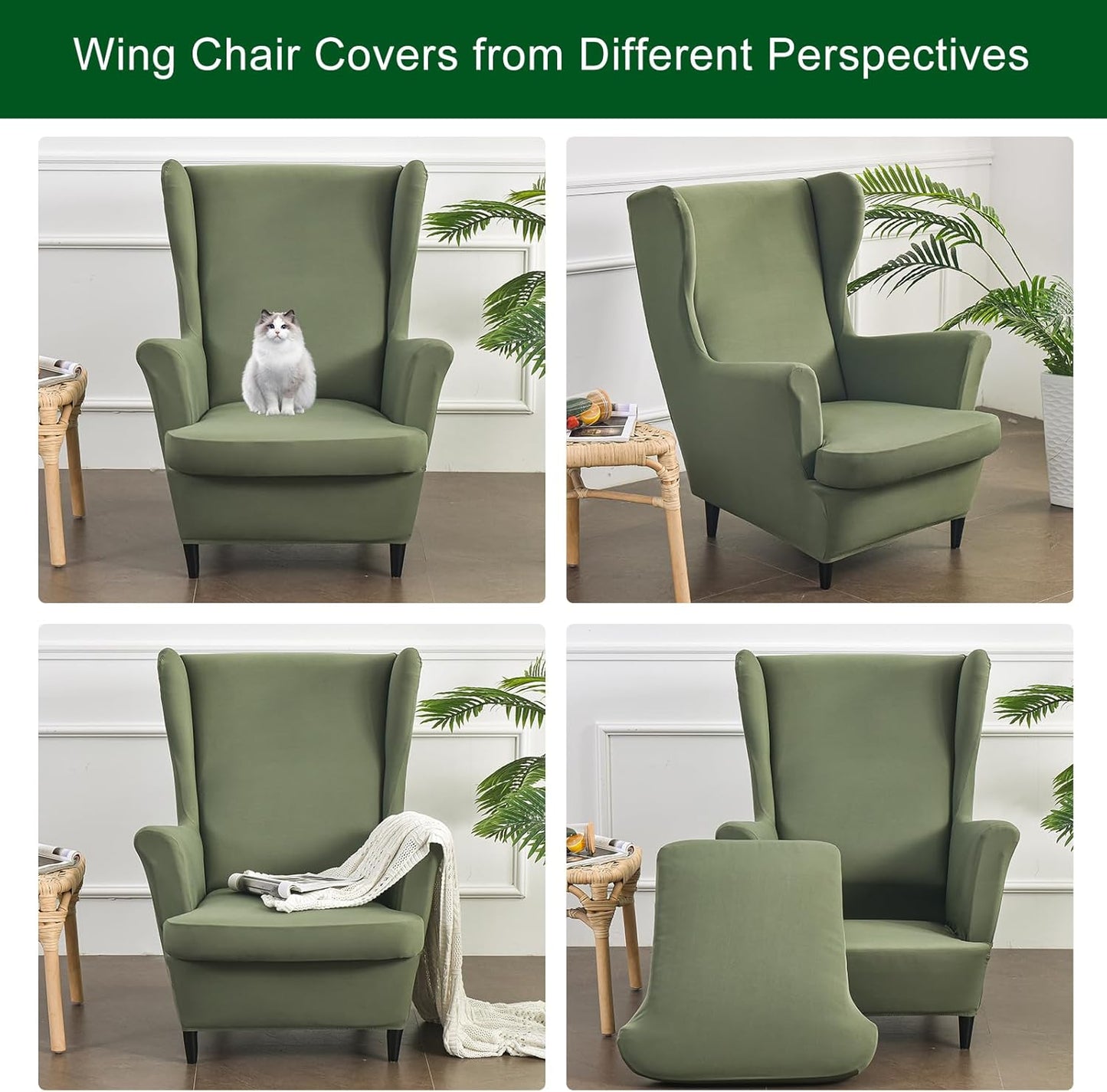 2 CRFATOP Polyester Wing Chair Covers Piece Stretch Wingback Chair Slipcover Solid Wingback Armchair Covers