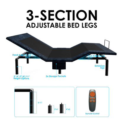 Zhumeiling Patented Design Full Adjustable Bed Frame, Ergonomic Electric Foldable Bed Base with Wireless Remote, Head and Foot Incline, Zero Gravity& Anti-Snore, Ideal for Small Spaces & Elderly Use