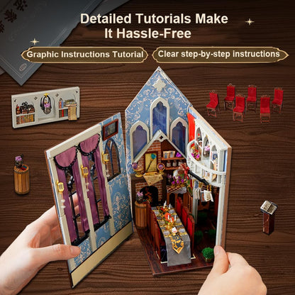 DIY Miniature House Kit, European Style Book Nook Kit, Illusion Mirror Design Miniature Dollhouse Kit, Booknook Bookshelf Desktop Decor Model Build Creativity Gift for Women and Adults