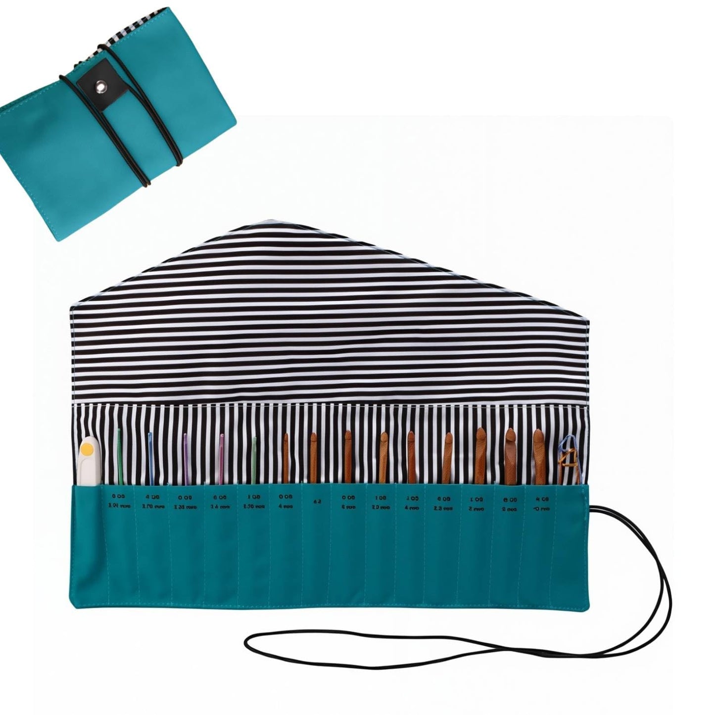 HERCHR Crochet Hook Case Holder Organizer, Portable Roll up Crochet Hook Organizer Oxford Cloth Knitting Needle Case with Clasp for Straight and Circular Needles, 10.43x13.38 Inches Unfolded