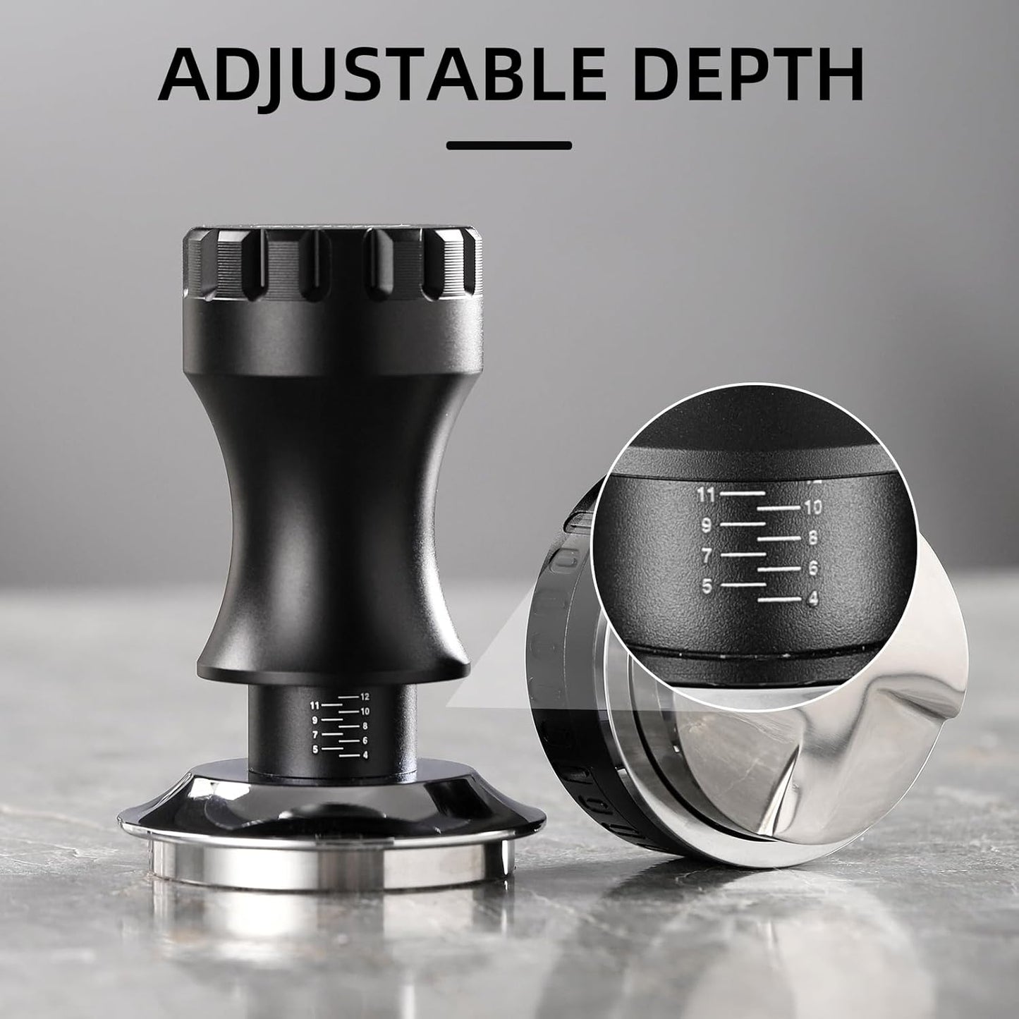 Bincoo Espresso Tamper 58mm, Adjustable Depth Stainless Steel Base Tamper for Barista Home, Fits 58mm Portafilters