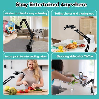 Embroidery Hoop Stand Adjustable Embroidery Stand Metal Embroidery Hoop Clamp Table Stand Suitable for Embroidery Hoops and Phone or Ipad(Black)