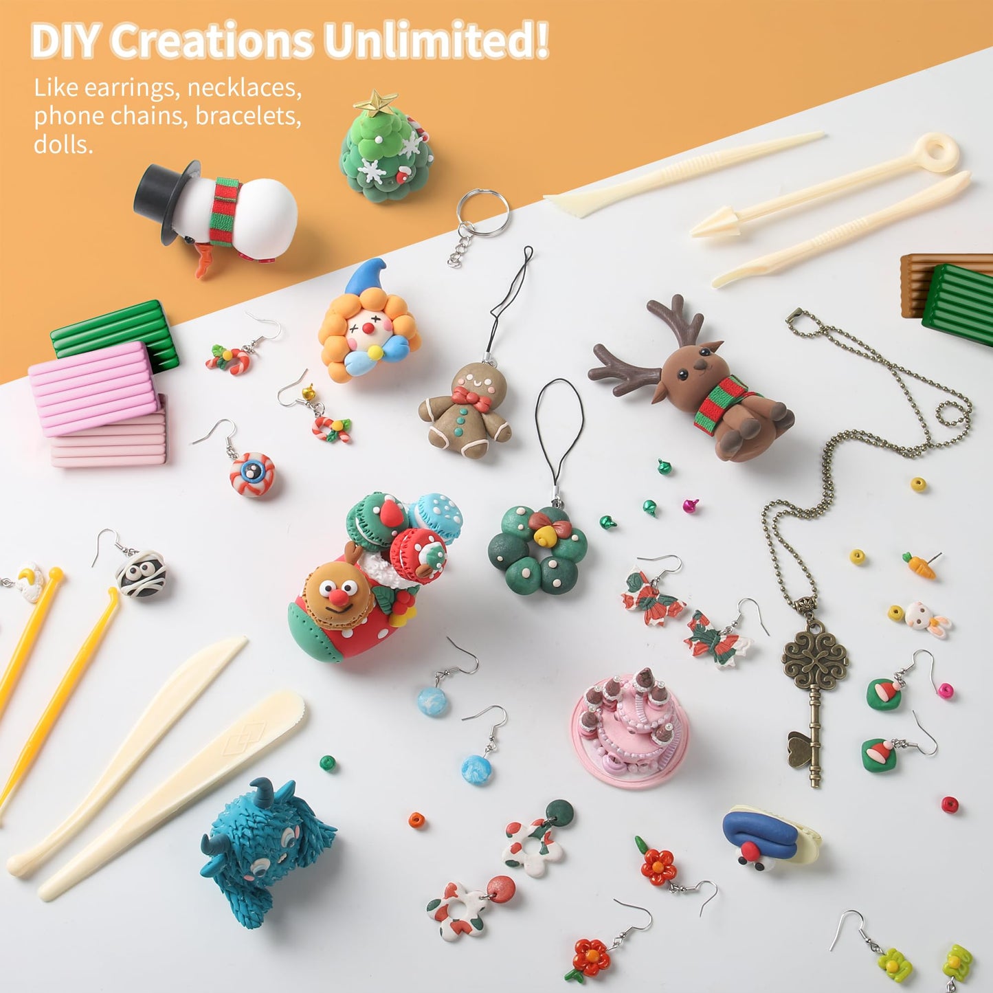 Aestd-ST Polymer Clay 52 Colors, Modeling Clay for Kids, Non-Sticky Oven Bake Clay with Sculpting Tools and Accessories, Halloween Christmas Gift for Children and Artists