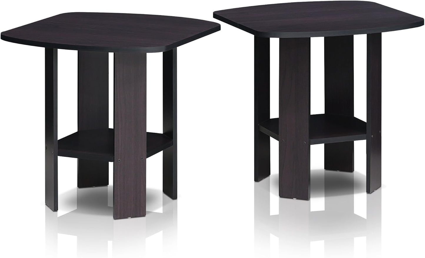 Set 2, 2-Tier Furinno SIMPLE DESIGN Side Table of Modern End Table with Soft Edges, Open Shelves Night Stand, Bedside