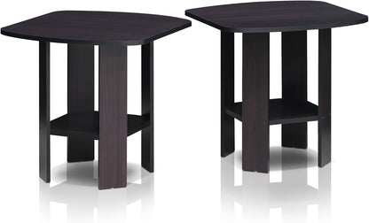 Set 2, 2-Tier Furinno SIMPLE DESIGN Side Table of Modern End Table with Soft Edges, Open Shelves Night Stand, Bedside