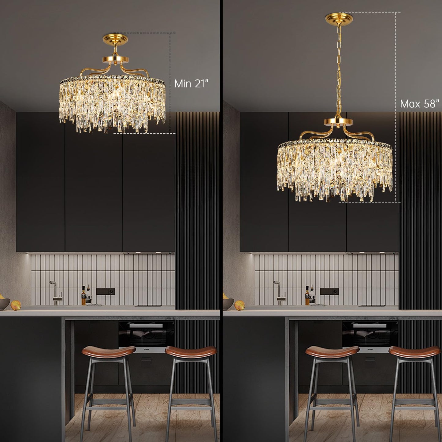 NISIDUN Gold Crystal Chandeliers for Dining Room Light Fixture, 24" Modern Round Chandeliers，8 Lights Luxury Ceiling Pendant Ceiling Lighting for Dining Room Bedroom Entryway Foyer Staircase