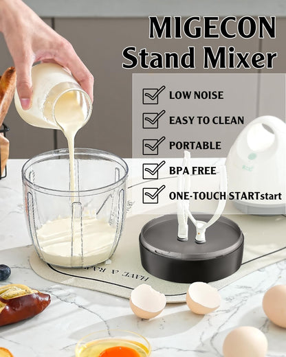 MIGECON Stand Mixer, Small Kitchen Electric Food Mixer, Portable Milk Frother, Rechargeable Household Mixer Beater for Shampoo and Pet Foam Whipper, One-Click Operation, Dark Gery