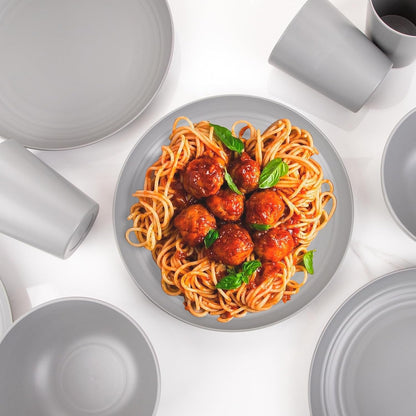 LIYH 36pcs Grey Wheat Straw Dinnerware Set - Reusable Plastic Plates and Bowls, Dishwasher Safe