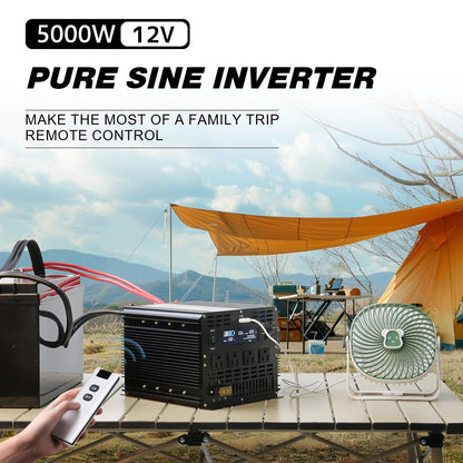 5000 Watt Pure Sine Wave Power Inverter, 12V DC to 110V/120V AC Converter 10000W Peak, with Remote Control LCD, 4 AC Outlets & USB Port & Hardwire Terminal, for Car Truck RV Camping Solar System EPS