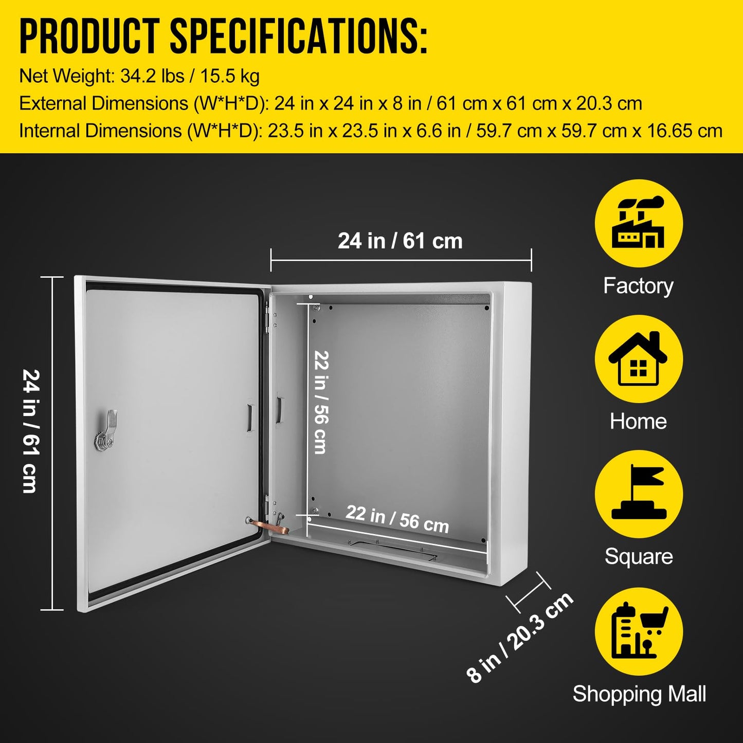 Towallmark 24x24x8 Outdoor Electrical Box, NEMA 4X Steel Electrical Enclosure Box, Electrical Junction Box, with IP66 Waterproof, Dustproof, Lock, Mounting Plate