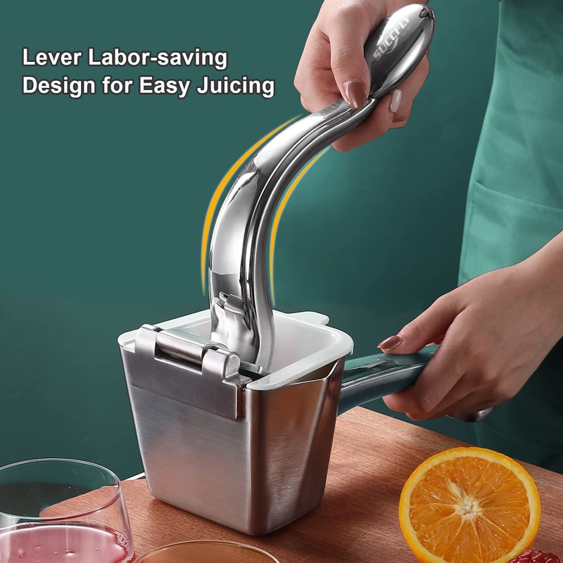 SUCCFLY Lemon Squeezer - Stainless Steel Citrus Juicer, Heavy Duty Manual Juicer for Lemons, Limes, Oranges, Pomegranates (5 Year Warranty)