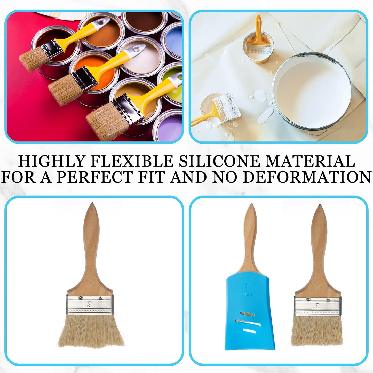 Joyfolk 6 Pcs Paint Brush Cover Silicone Multiple Sizes Paint Brush Case Sleeves Protects Bristles Keeps Shape for 2inch 2.5inch and 3inch for Storage and Organizer Blue White Red