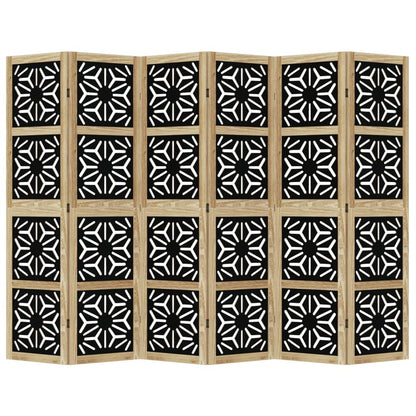 6 Panel Room Divider Brown Black Solid Paulownia Wood Frame Engineered Wood Privacy Screen Folding Partition for Bedroom Living Room Office