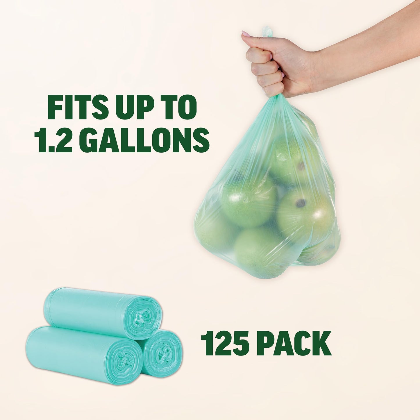 Zenlogy Compostable 1.2 Gallon Garbage Bag, Eco Friendly Small Trash Bags, Mini Biodegradable Waste Basket Bin Liners for Bathroom & Office, 125 Count