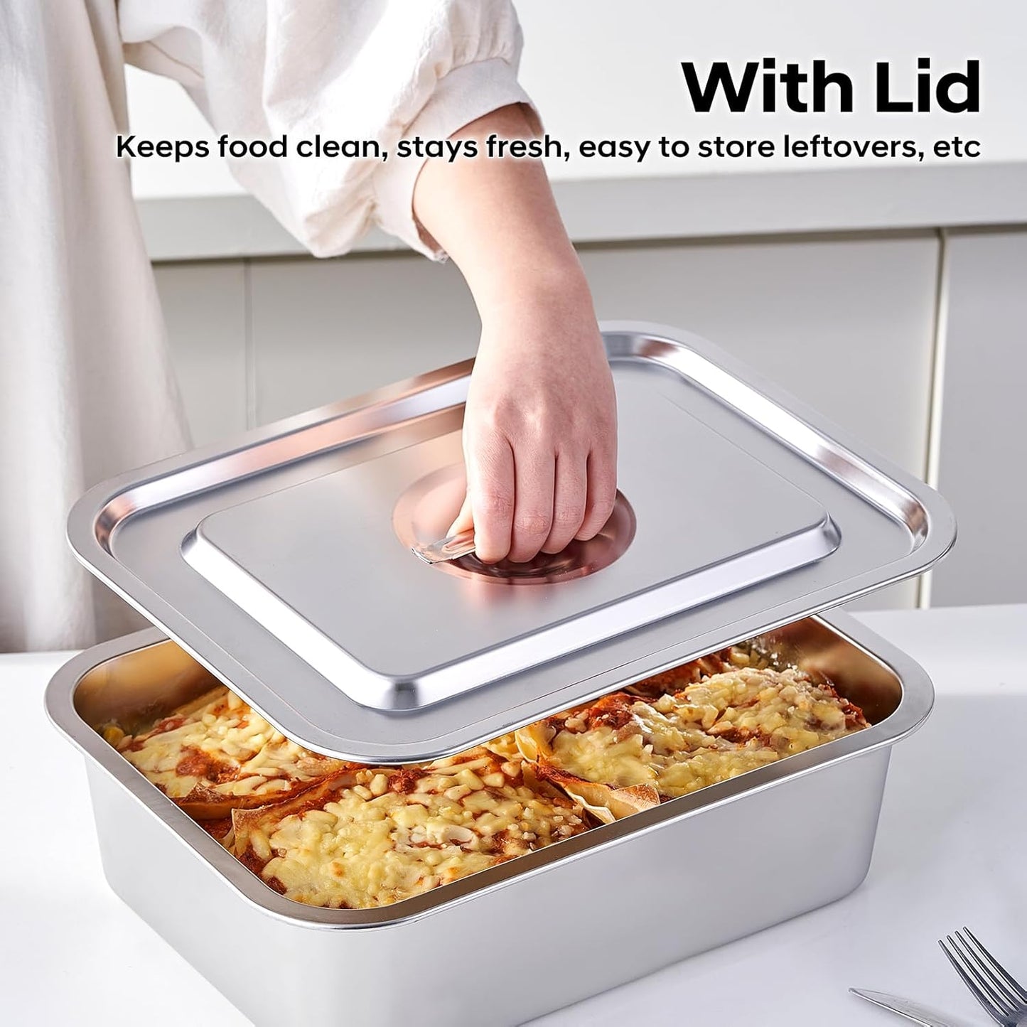 Skiennix 4-Inch Extra Deep Lasagna Baking Pan - 11x14 Inch Stainless Steel Nonstick Casserole Dish with Lid