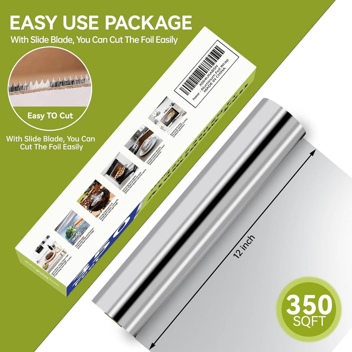 Aluminum Foil Roll - 12" x 350ft Heavy-Duty Food Safe Foil with Cutter | Ideal for Cooking & Baking
