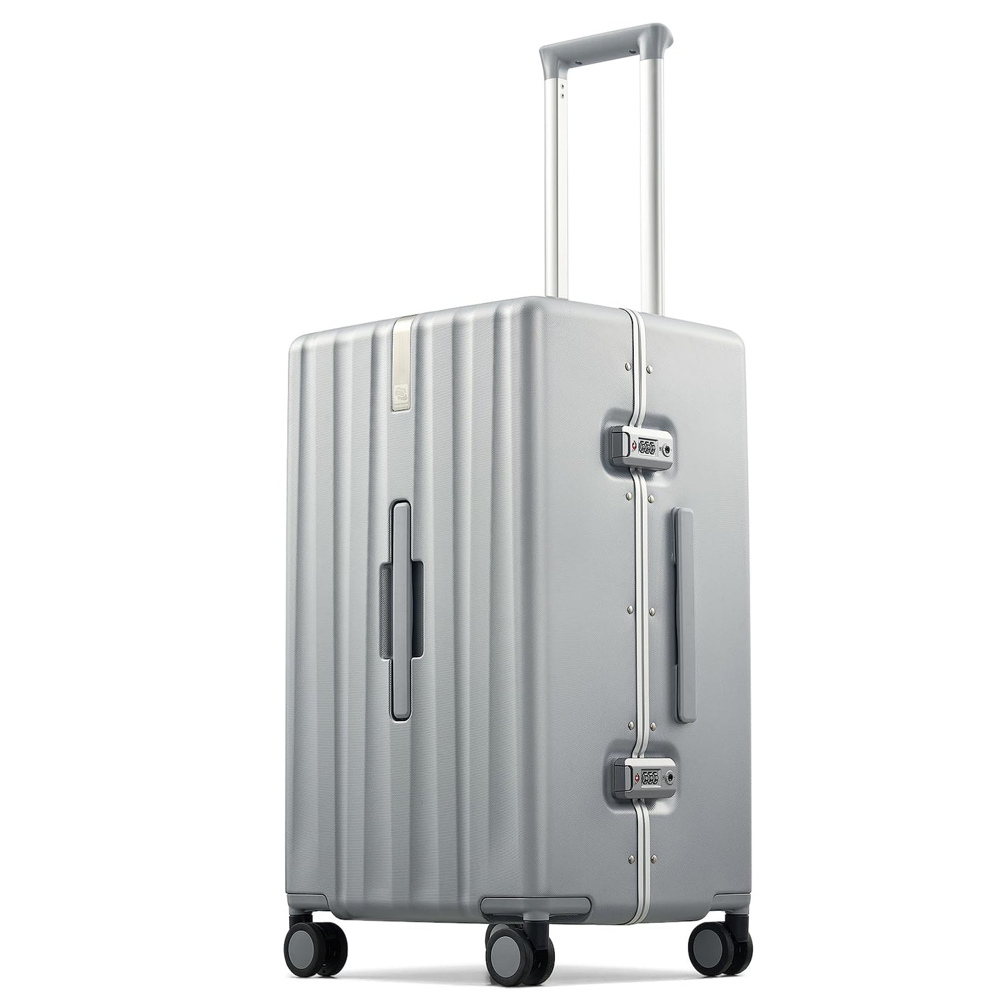 Hanke Premium 24 Inch Zipperless Medium Checked Luggage, Aluminum Frame Hard Shell PC Suitcase with TSA Lock and Multi-Handle Design, 8 Quiet Spinner Wheels for 1-2 Week Trip（Grey）