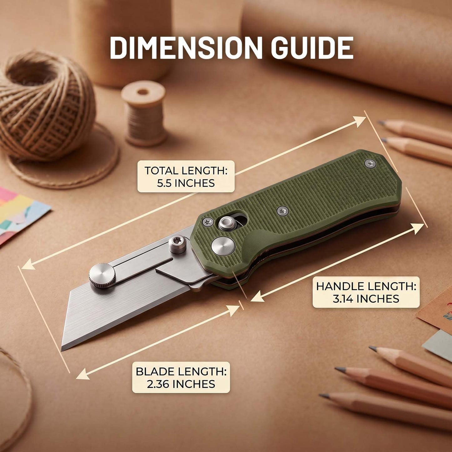 Folding Utility Knife for Men Women,Quick Change Box Cutter with 10Pcs SK5 Replaceable Blades,EDC Razor Knife for Cartons,Cardboard,Boxes,Christmas Stocking Stuffers Gifts for Men Husband Women (Green)