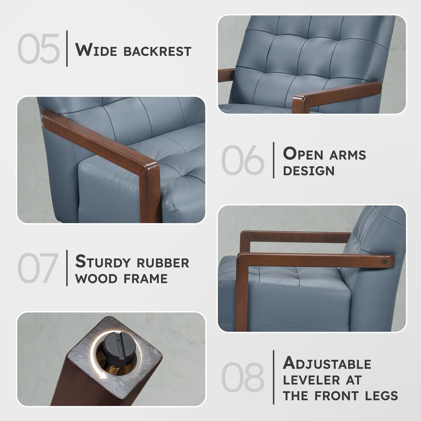 Lexicon Modern Accent Chair, Luxury Genuine Leather Match Living Room Chair with Tufted Cushions, Solid Wood Frame and Arm Rest, Comfy Upholstered Single Seat for Bedroom/Reading/Office, Blue