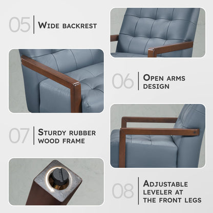 Lexicon Modern Accent Chair, Luxury Genuine Leather Match Living Room Chair with Tufted Cushions, Solid Wood Frame and Arm Rest, Comfy Upholstered Single Seat for Bedroom/Reading/Office, Blue