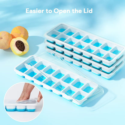 Airabc Silicone Ice Cube Trays - Easy-Release 14-Cube Design, BPA Free & Stackable | 4 Pack
