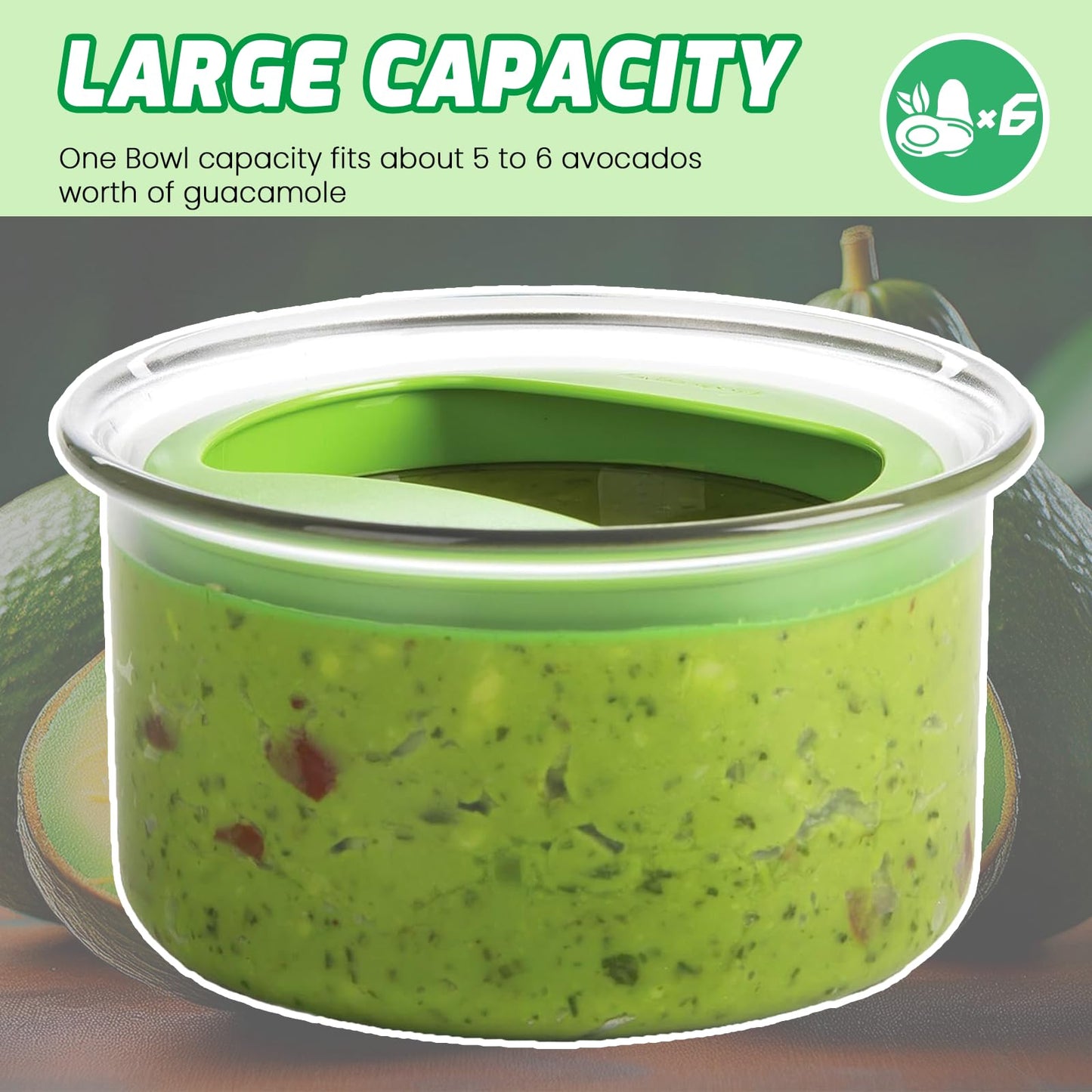 WodGod Guacamole Keeper(1 Pcs), Guacamole Bowls, Avocado Keeper Fresh Guacamole Plastic Kitchen Storage Container with Air Tight Lid, 3-in-1 Avocado Slicer and Cleaning sponge