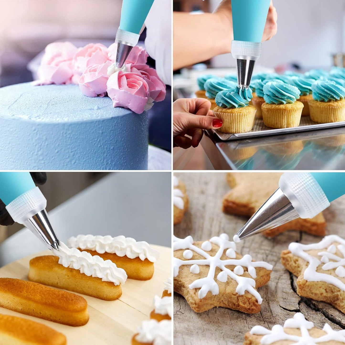 34Pcs Piping Bags and Tips Set - Bake Cake Decorating Kit with 24 Stainless Steel Tips and Reusable Silicone Bags