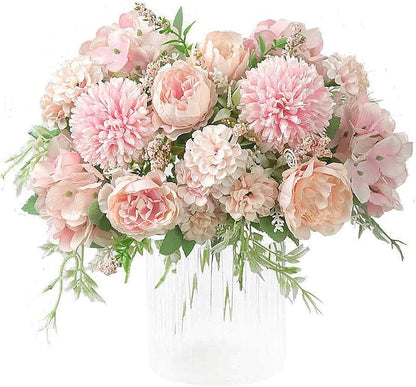 OHYGGE Tribe Glare Artificial Flower Silk Peony Bouquets, Set of 2 Hygrangea Carnations for Table Wedding Home