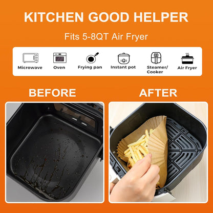 Air Fryer Liners - 200 Pcs Unbleached Parchment Paper, Non-Stick & Waterproof for 5-8 QT Baskets
