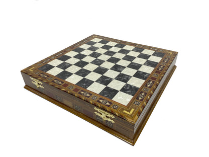 Antochia Crafts 16.5 Inches Large Chess Set - Wooden Chess Board with Mosaic Details and Legendary Hand Painted Luxury Chess Pieces (Black)