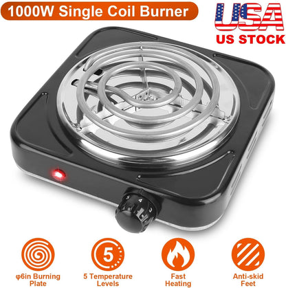 iMounTEK 1000W Electric Stove for Cooking - Electric Single Burner Coil Heating Hot Plate with Non Slip Rubber Feet