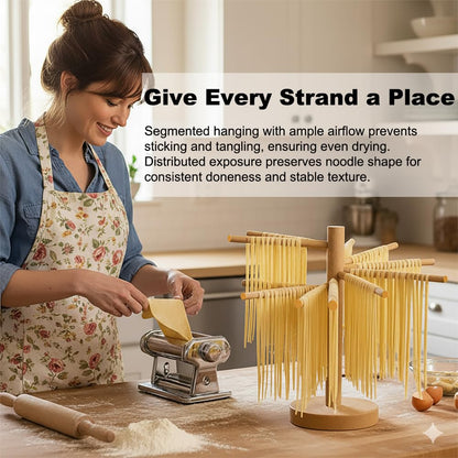 Beech Wood Pasta Drying Rack, 16 Rods – Natural Wooden Spaghetti Rack, Easy Assembly, Display-Worthy Kitchen Stand