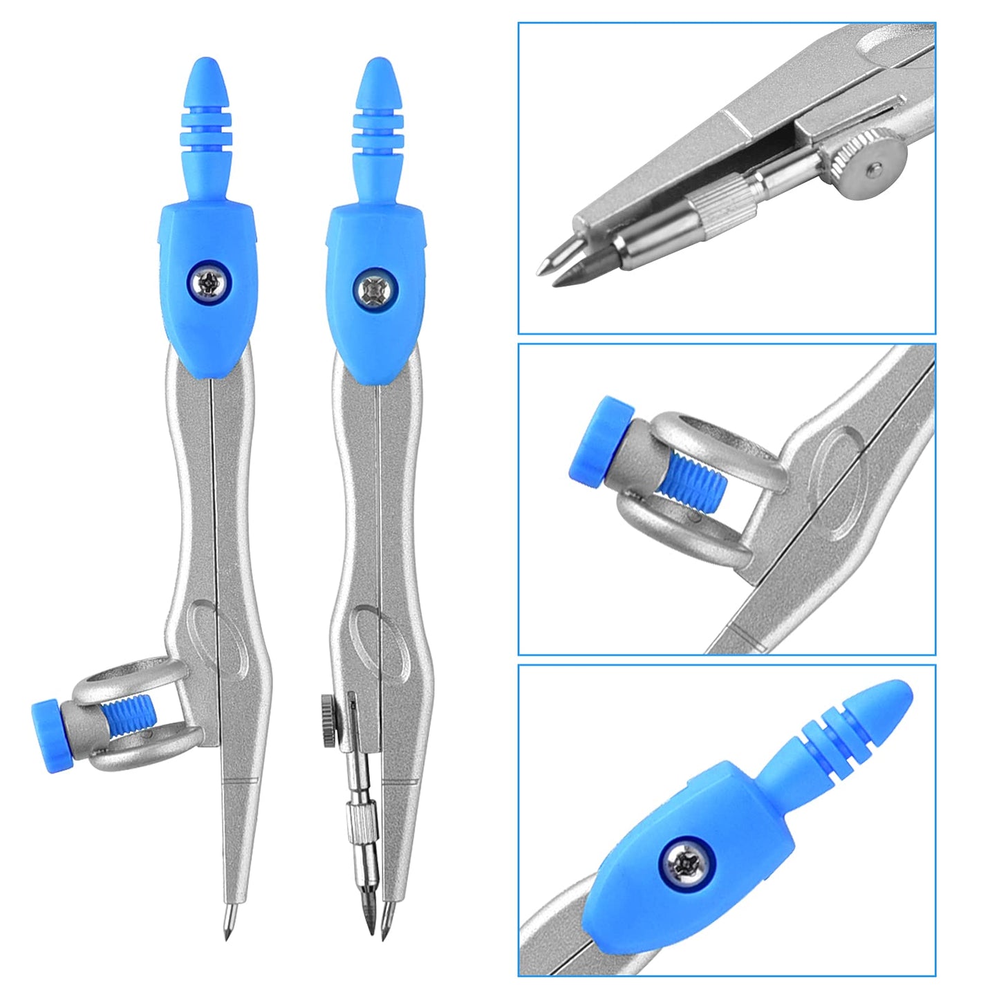 Coopay 2 Sets Math Geometry Kit, 10 Pieces Student Supplies Per Set Includes Ruler, Triangles, Protractor, Compass, Eraser, Pencil Sharpener, Lead Refills, Pencil, for Drafting and Drawings