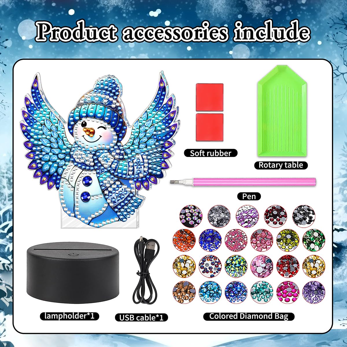 JBTM24 Diamond Art Night Light, Diamond Painting Desktop Ornaments for Adults, Gem Art Touch Lamp for Living Room Bedrooms, Desktop Bedside Luminous Ornaments Decorate (Snowman)