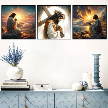 Benjenes 3Pcs Jesus Christ Prayer Diamond Art Kits for Adults, Diamond Painting Kits for Adults, 5D DIY Round Drill Gem Art Paint with Diamonds Dots Crafts Kits for Home Decor Gift 14x14inch