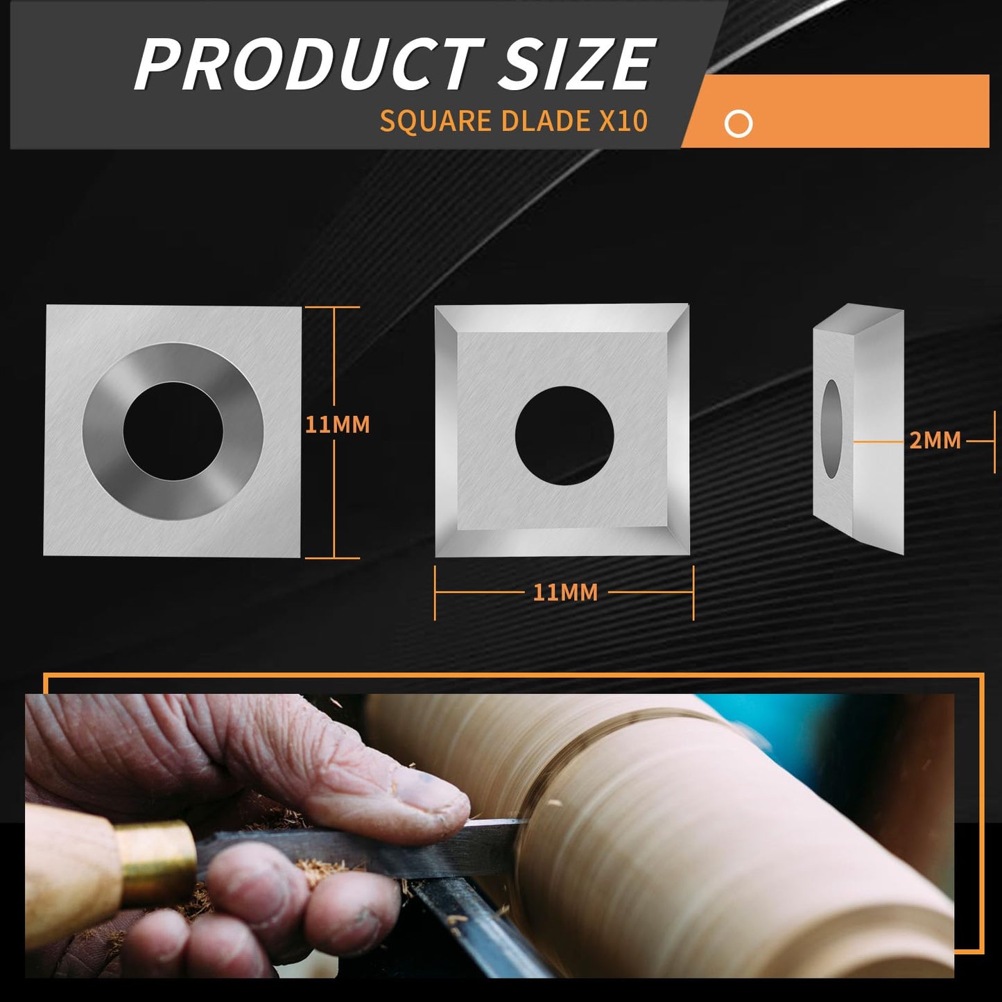 11×11×2.0mm Square Carbide Inserts for woodturning, Carbide Lathe Tools, Tungsten Carbide Cutter Inserts Set, Woodworking Cutter Fits Spiral Helical Planer Cutter Head or lathe Turning Tipped