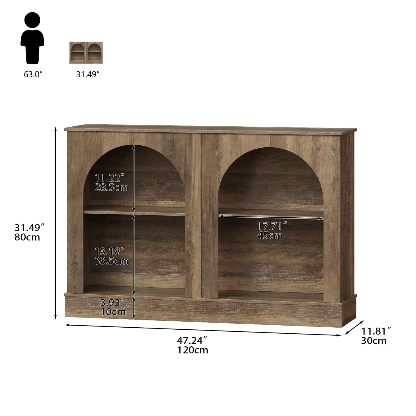 GiftGo Farmhouse Console Table 47-Inch Narrow Entryway Table with 3 Tier Storage, Wooden Rectangular Sofa Table Behind The Couch for Entrance, Hallway, Living Room,Elegant Arch (Rustic Brown, L-47)