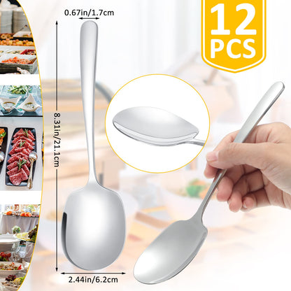 Mimorou 12 Pcs Stainless Steel Serving Spoons Set for Buffet 8.3 Inches Large Serving Utensils Dishwasher Safe Metal Polished Buffet Spoons for Food Cooking Catering Kitchen Banquet Restaurant Gifts
