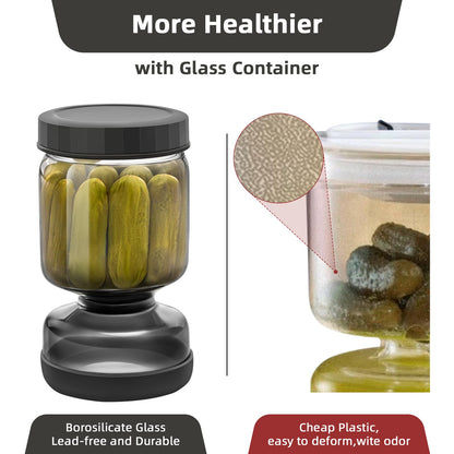 WhiteRhino Pickle Jar with Strainer Flip,34oz Pickle Container Pickle and Olive Hourglass Jar,Glass Flip Pickle Jar Juice Separator Jar with Airtight Lid for Jalapeno Gherkin