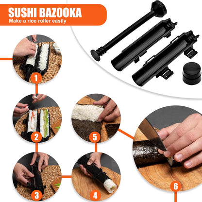 SmileTools Sushi Making Kit, 28 in 1 Sushi Roller Kit with Bamboo Mats, Sushi Bazooka, Nigiri Gunkan Sushi Mold, Musubi Maker, Rice Ball Mold & More
