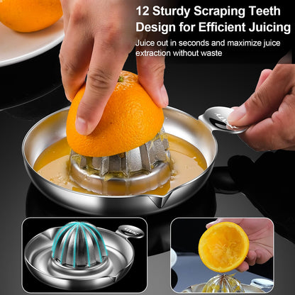 ZIGNTY Lemon Squeezer Stainless Steel, Heavy Duty Hand Manual Citrus Juicer, Premium Orange Lime Fruit Squeezer, Robust Reamer Rotation 2 Pour Spout 200ML Container, Dishwasher Safe（5-Year Warranty）