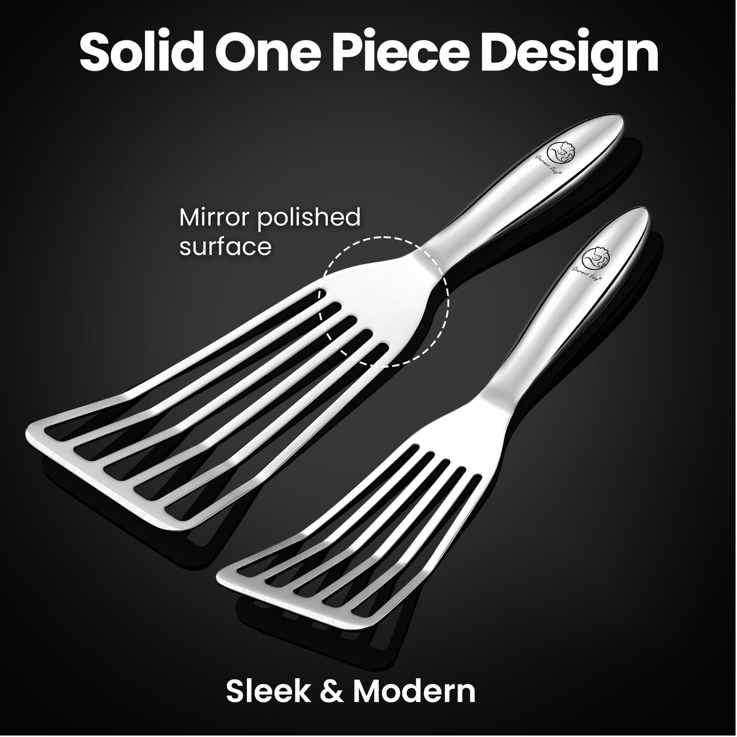 Stainless Steel Fish Spatula Set – 1 Large Fish Turner + 1 Small Metal Spatula, Ultra Thin Edge for Easy Turning & Flipping, Metal Kitchen Untensils with Ergonomic Non-Slip Handle, Dishwasher Safe