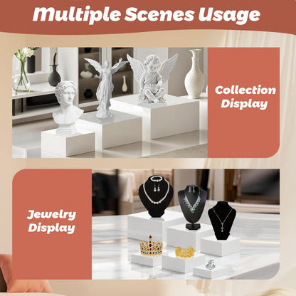 6Pcs Buffet Risers with Mini Sign and Maker, Acrylic Food Risers for Buffet Table, White Food Display Stands for Party, Collectibles Jewelry Display Stand, Acrylic Boxes Nesting Risers(10",9",8",7",6",5")