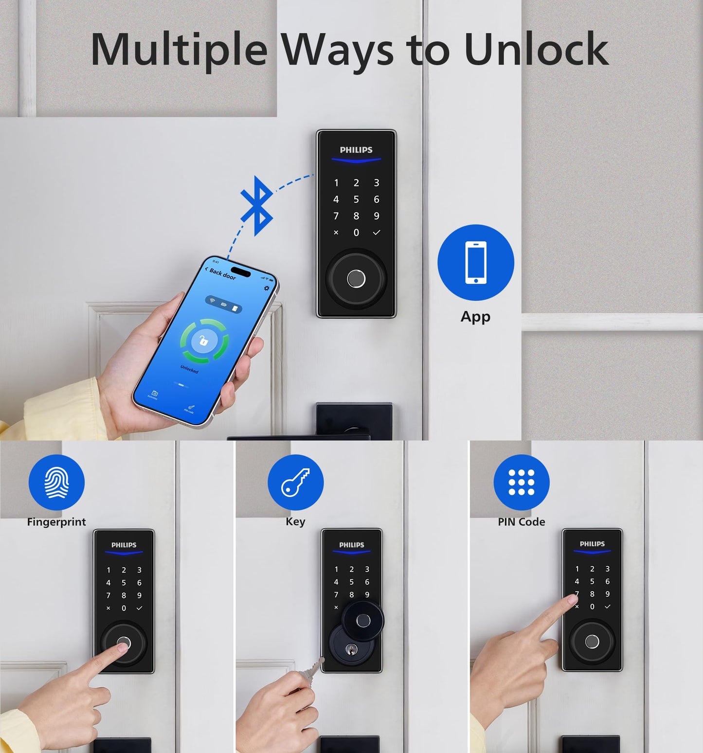 Philips Wi-Fi Smart Door Lock, Keyless Entry Door Lock with App Control,Fingerprint ID,Auto Lock,Keypad Deadbolt with Wi-Fi Bridge Adaptor,Smart Locks for Front Door-Matte Black