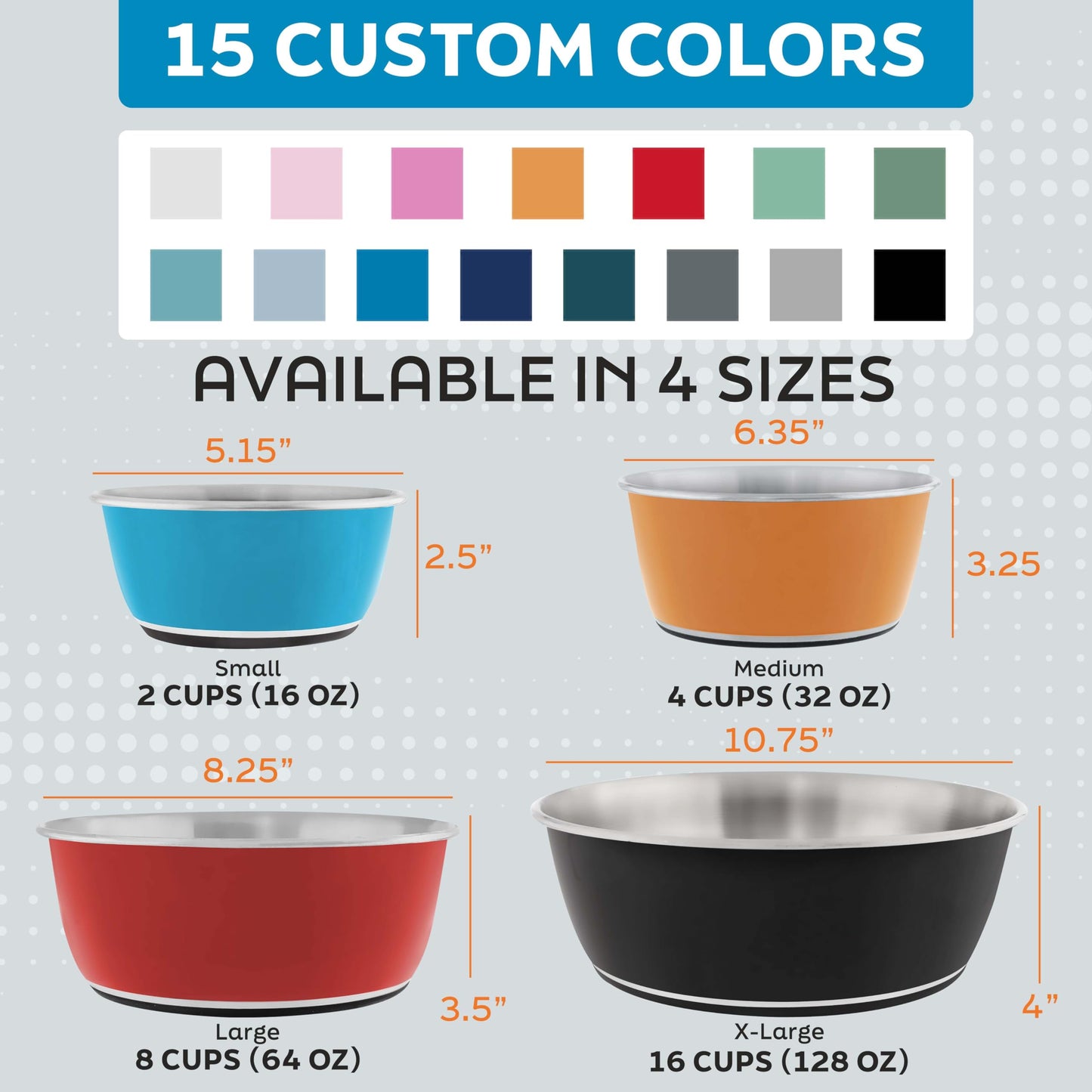 Master Pet Supply Stainless Steel Dog Bowls Set of 2 (64 Oz Each) with Non-Slip Rubber Base - Glacier Blue - Basic Dog Food Bowl Water & Food Bowls for Small Medium Large Dogs & Cats, Metal Dish