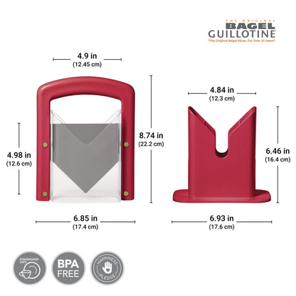 Hoan Bagel Biter Slicer and Cutter with Safety Shield - Serrated Blade Cuts Bagels, Muffins, Buns and Rolls - Dishwasher Safe Bagel Guillotine, 9.25 Inches Tall, Red