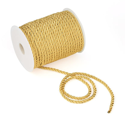 32 Yards 5mm Twisted Trim Cord Gold Polyester Twine Decorative Rope 3-ply Braided Fabric Macrame Thread String with Spool for Wall Hanging Plant Hangers Home Decor Customes Curtain Tieback