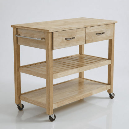 Casaphoria Amanda Collection Solid Wood Kitchen Island, 42" Butcher Block Cart with Rubberwood Top & Locable Wheels, Prep Table for Small Spaces (Natural)