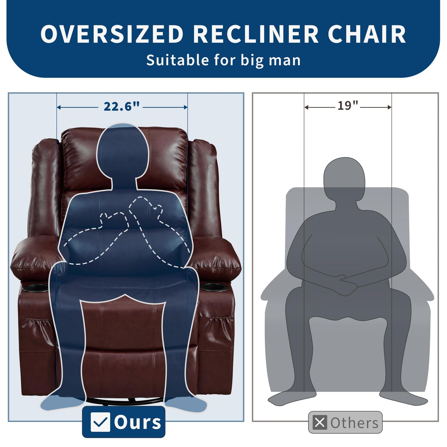 Rocking Recliner Chair for Adults PU Leather Wide Upholstered Glider Recliner with Cup Holder Deep Seat Single Sofa Rocker Chair for Nursery Living Room