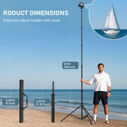 20 FT Extreme Tall Tripod Video Camera Sports Tripods Stand Telescoping Light Stand with 3 Sandbags, Carry Bag & 1/4" 3/8" Screw Adapter, Sky High Tripod for Studio, Indoor, Outdoor Photography